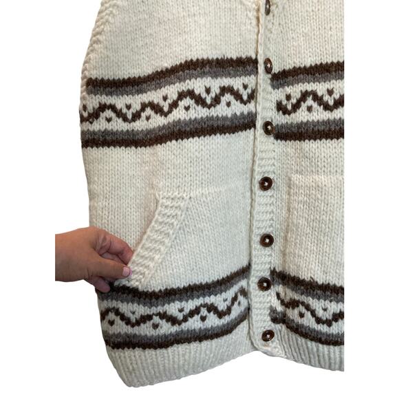 Vintage-Inspired Cream & Brown Knit Button-Front Vest Size XL - Picture 3 of 7